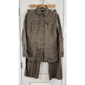 CAbi Women's Brown Linen Shirt Jacket Pants Set Size M / 10